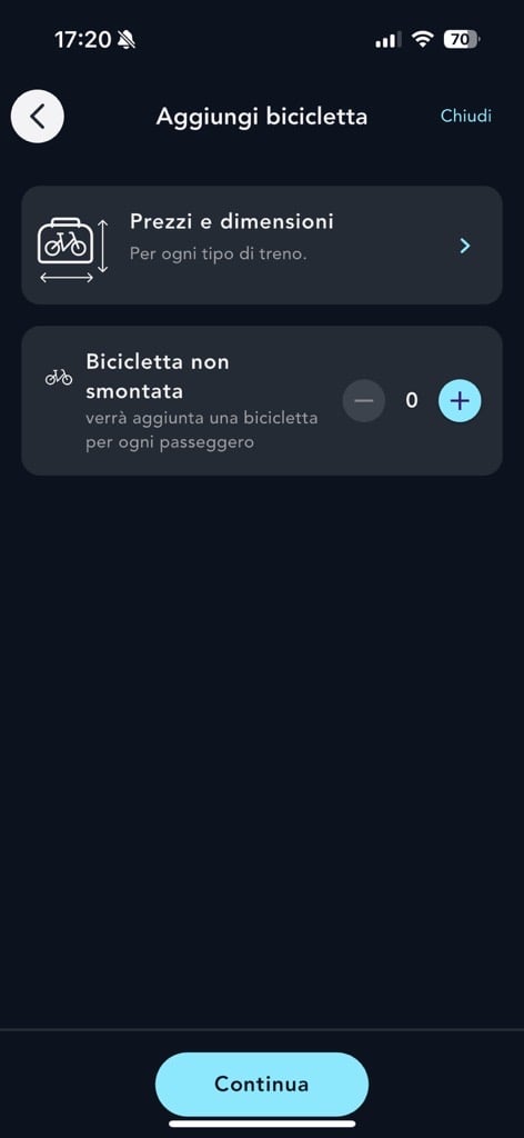 Visualizzazione della pagina per l'aggiunta di una bicicletta all'applicazione SNCF Connect
